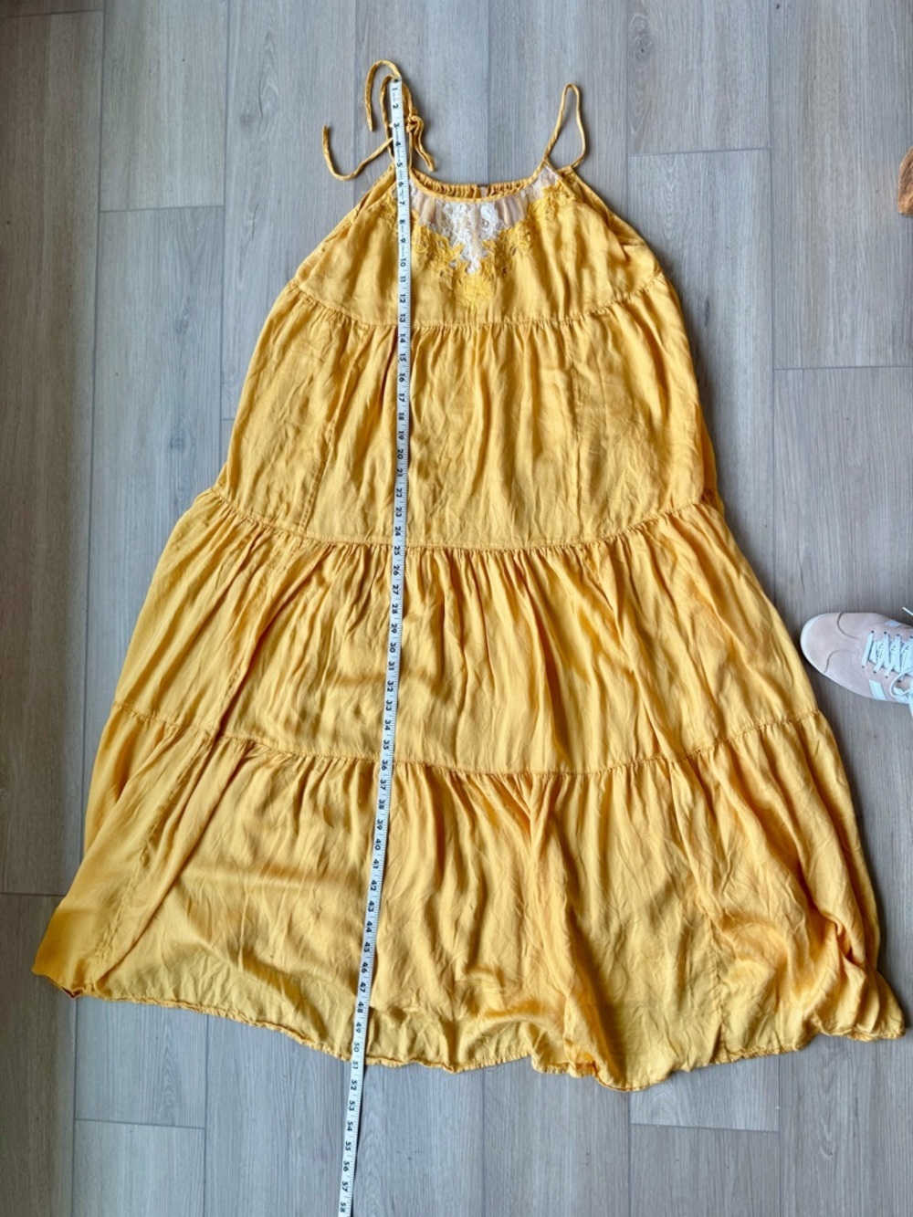 Free People Yellow Lace Trim Tiered Maxi Dress S/P EUC Boho - Picture 12 of 12